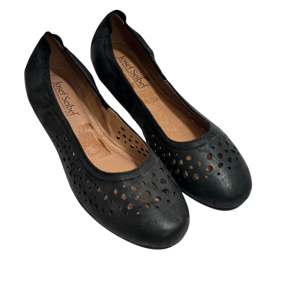 Josef Seibel Pippa 29 Perforated Ballet Flat Black Nesty Oil Size EU 38 US 7.5-8